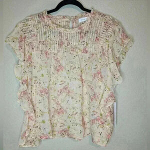 NWT Bishop + Young Anthropology Shelby Flutter Sleeve Blouse Size Medium